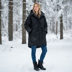 Rare Hunter Refined Insulated Draw String Water Resistant Ruched Parka in Black